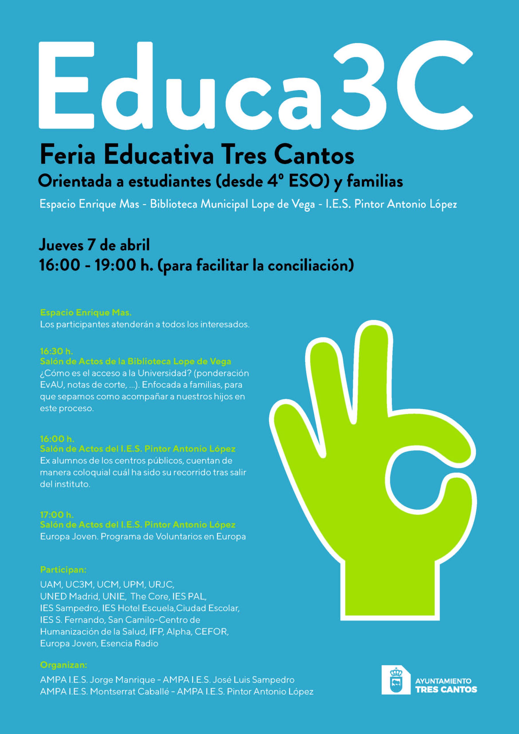 ‘Educa 3C’, la feria educativa de Tres Cantos se celebra el 7 de abril